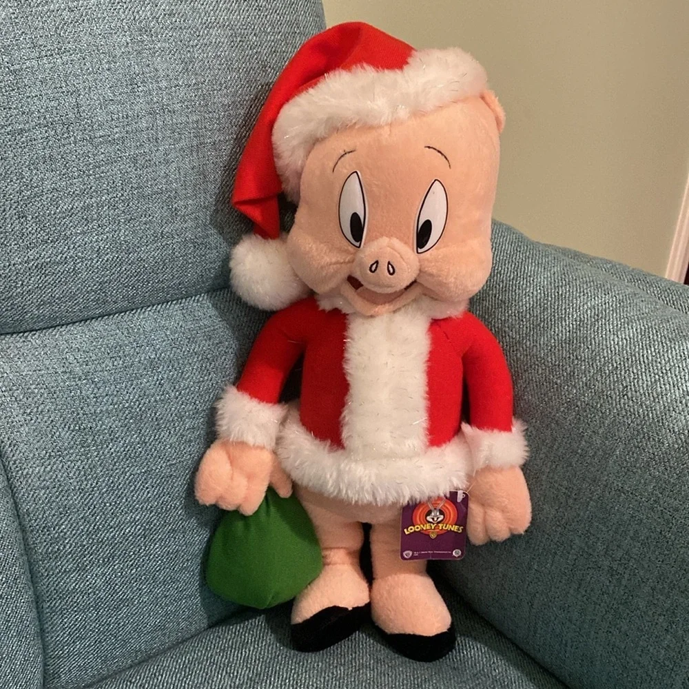 Vintage Disney Mickey Mouse and Looney Tunes Porky Pig Santas Stuffed Animals - Picture 2 of 11